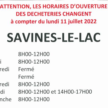 2022 07- SAVINES LE LAC Déchèterie nouveaux horaires 2022 07- SAVINES LE LAC Déchèterie nouveaux horaires